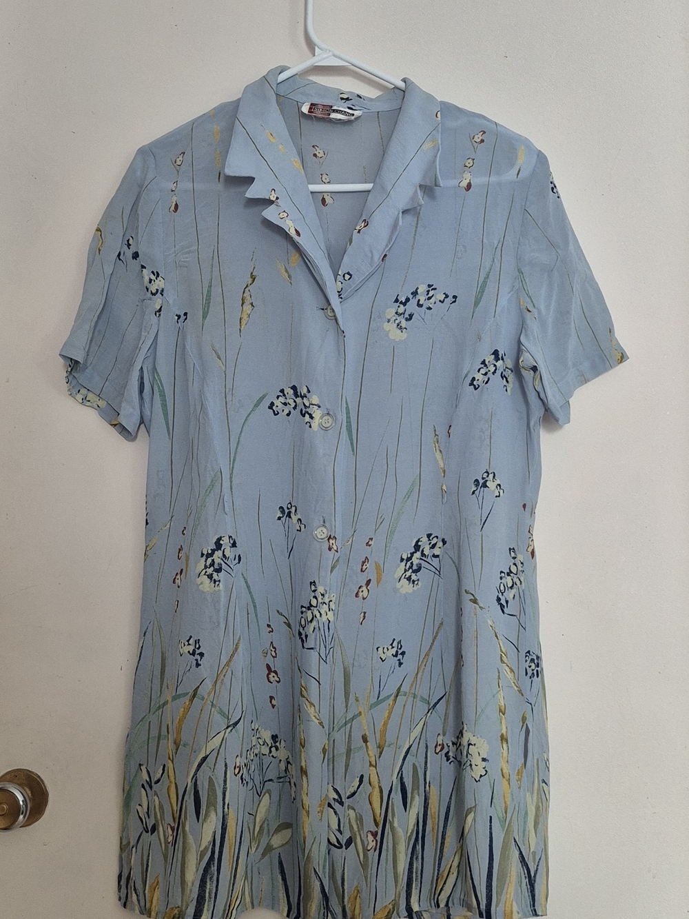 Vintage Simon Chang Pale Blue Floral Button-Front Tunic